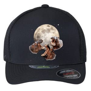 Three Hippo Howling At Moon Funny Hippo Lovers Costume Flexfit Unipanel Trucker Cap