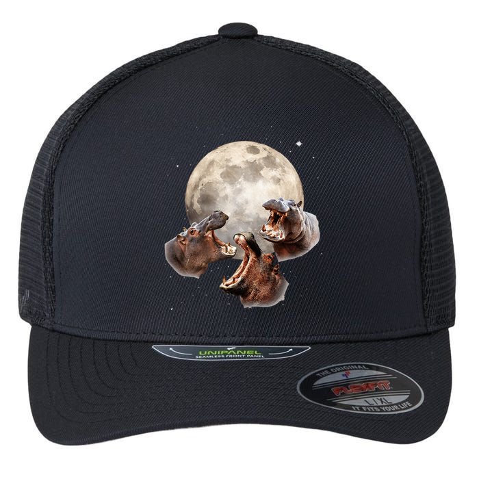 Three Hippo Howling At Moon Funny Hippo Lovers Costume Flexfit Unipanel Trucker Cap