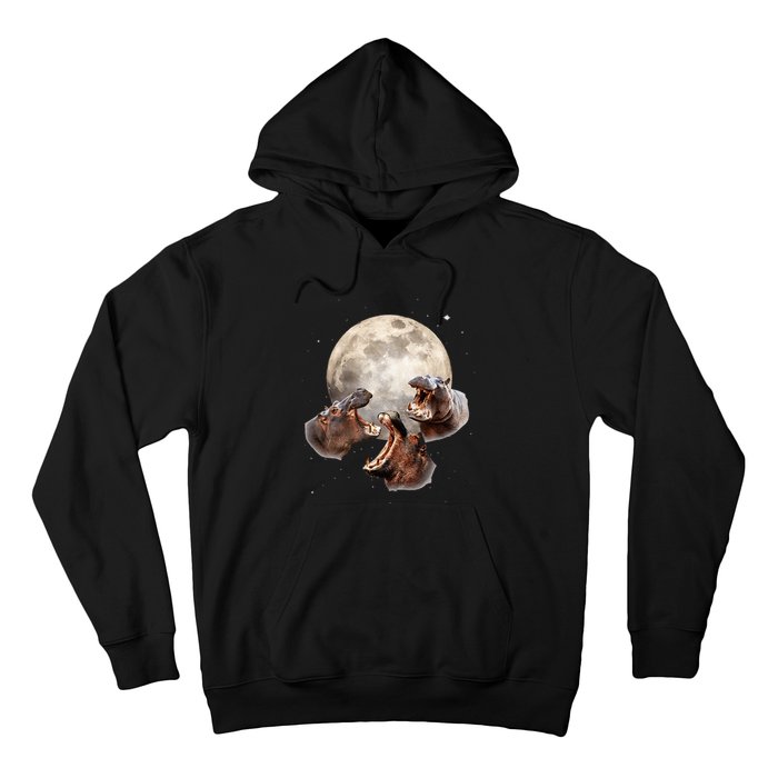 Three Hippo Howling At Moon Funny Hippo Lovers Costume Hoodie