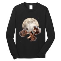 Three Hippo Howling At Moon Funny Hippo Lovers Costume Long Sleeve Shirt