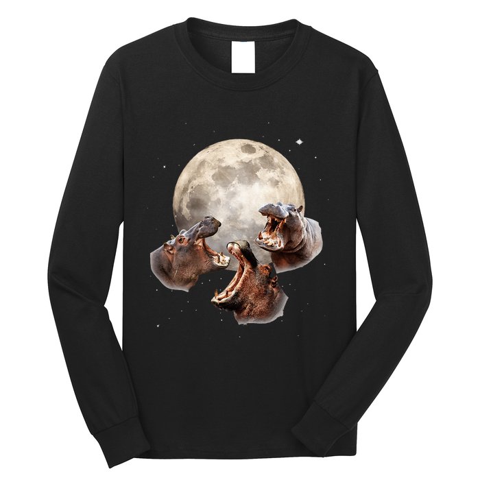 Three Hippo Howling At Moon Funny Hippo Lovers Costume Long Sleeve Shirt