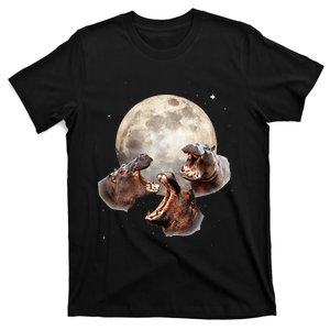 Three Hippo Howling At Moon Funny Hippo Lovers Costume T-Shirt