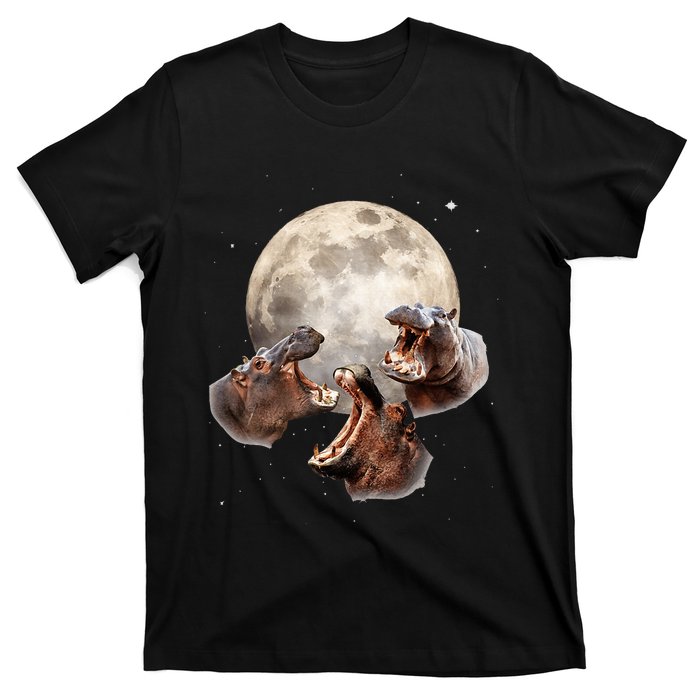 Three Hippo Howling At Moon Funny Hippo Lovers Costume T-Shirt