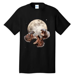 Three Hippo Howling At Moon Funny Hippo Lovers Costume Tall T-Shirt