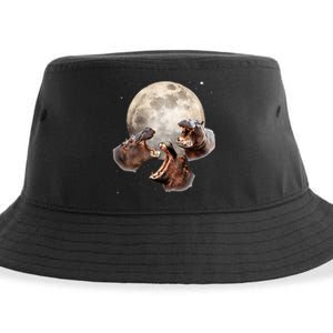 Three Hippo Howling At Moon Funny Hippo Lovers Costume Sustainable Bucket Hat