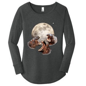 Three Hippo Howling At Moon Funny Hippo Lovers Costume Women's Perfect Tri Tunic Long Sleeve Shirt