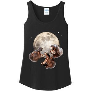 Three Hippo Howling At Moon Funny Hippo Lovers Costume Ladies Essential Tank