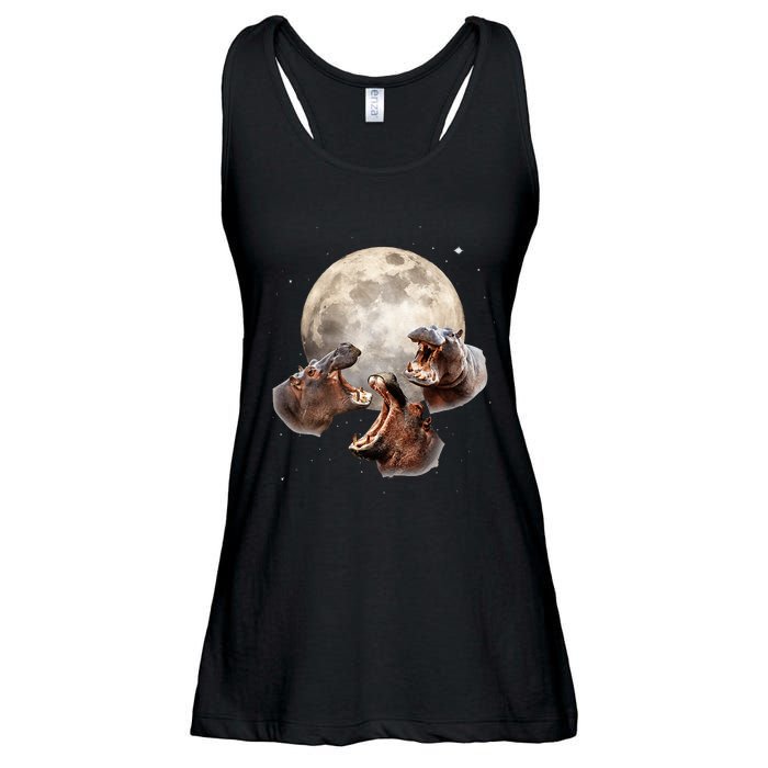 Three Hippo Howling At Moon Funny Hippo Lovers Costume Ladies Essential Flowy Tank