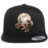 Three Hippo Howling At Moon Funny Hippo Lovers Costume Flat Bill Trucker Hat