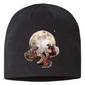 Three Hippo Howling At Moon Funny Hippo Lovers Costume Sustainable Beanie