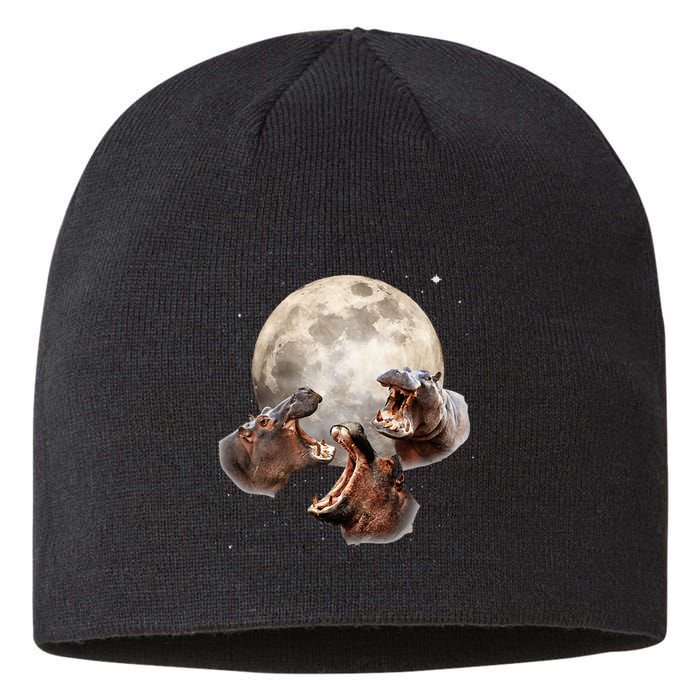 Three Hippo Howling At Moon Funny Hippo Lovers Costume Sustainable Beanie