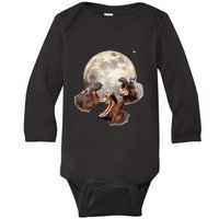 Three Hippo Howling At Moon Funny Hippo Lovers Costume Baby Long Sleeve Bodysuit