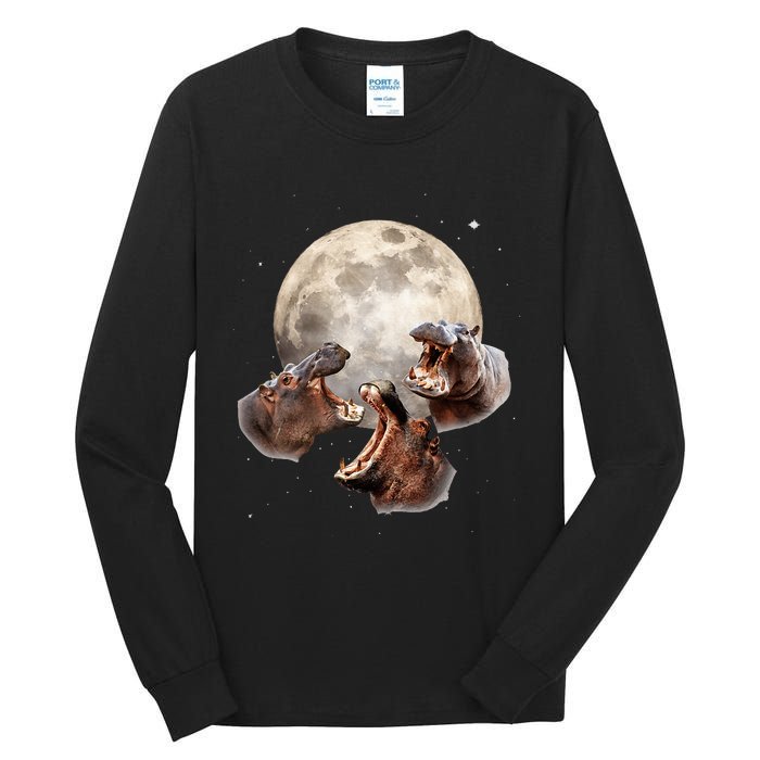 Three Hippo Howling At Moon Funny Hippo Lovers Costume Tall Long Sleeve T-Shirt