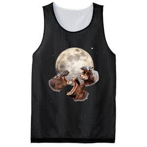 Three Hippo Howling At Moon Funny Hippo Lovers Costume Mesh Reversible Basketball Jersey Tank