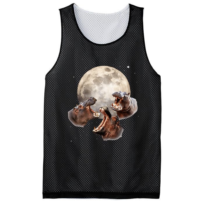 Three Hippo Howling At Moon Funny Hippo Lovers Costume Mesh Reversible Basketball Jersey Tank