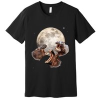 Three Hippo Howling At Moon Funny Hippo Lovers Costume Premium T-Shirt