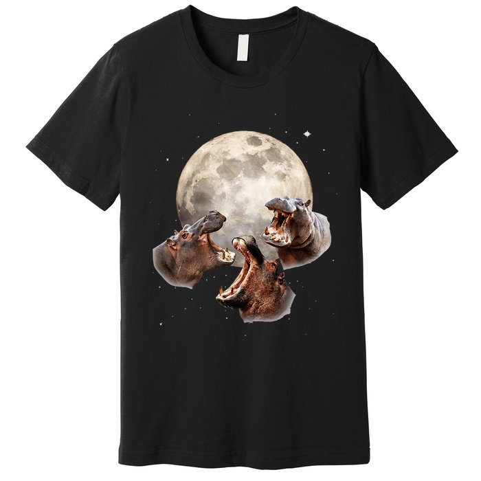 Three Hippo Howling At Moon Funny Hippo Lovers Costume Premium T-Shirt