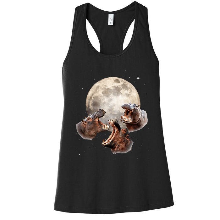 Three Hippo Howling At Moon Funny Hippo Lovers Costume Women's Racerback Tank