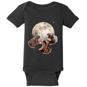 Three Hippo Howling At Moon Funny Hippo Lovers Costume Baby Bodysuit