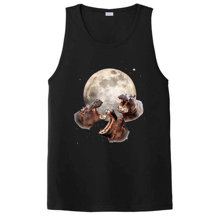 Three Hippo Howling At Moon Funny Hippo Lovers Costume PosiCharge Competitor Tank