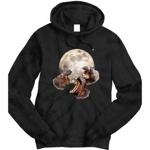 Three Hippo Howling At Moon Funny Hippo Lovers Costume Tie Dye Hoodie