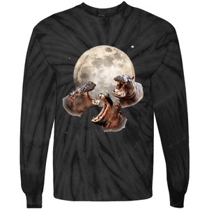 Three Hippo Howling At Moon Funny Hippo Lovers Costume Tie-Dye Long Sleeve Shirt