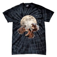 Three Hippo Howling At Moon Funny Hippo Lovers Costume Tie-Dye T-Shirt