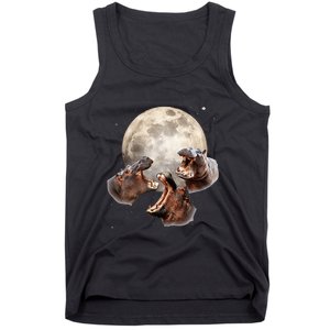 Three Hippo Howling At Moon Funny Hippo Lovers Costume Tank Top