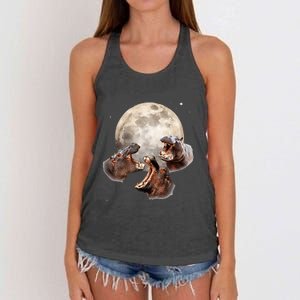 Three Hippo Howling At Moon Funny Hippo Lovers Costume Women's Knotted Racerback Tank