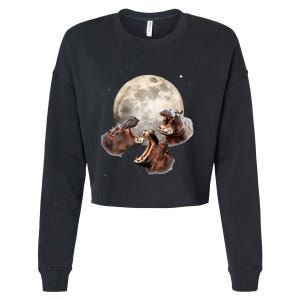 Three Hippo Howling At Moon Funny Hippo Lovers Costume Cropped Pullover Crew