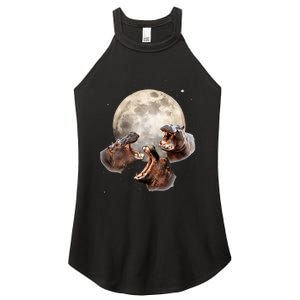 Three Hippo Howling At Moon Funny Hippo Lovers Costume Women's Perfect Tri Rocker Tank