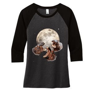 Three Hippo Howling At Moon Funny Hippo Lovers Costume Women's Tri-Blend 3/4-Sleeve Raglan Shirt