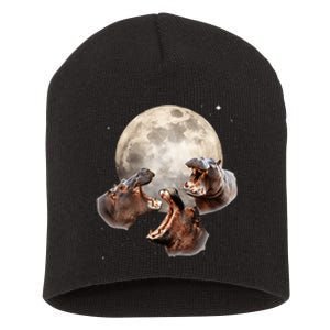 Three Hippo Howling At Moon Funny Hippo Lovers Costume Short Acrylic Beanie