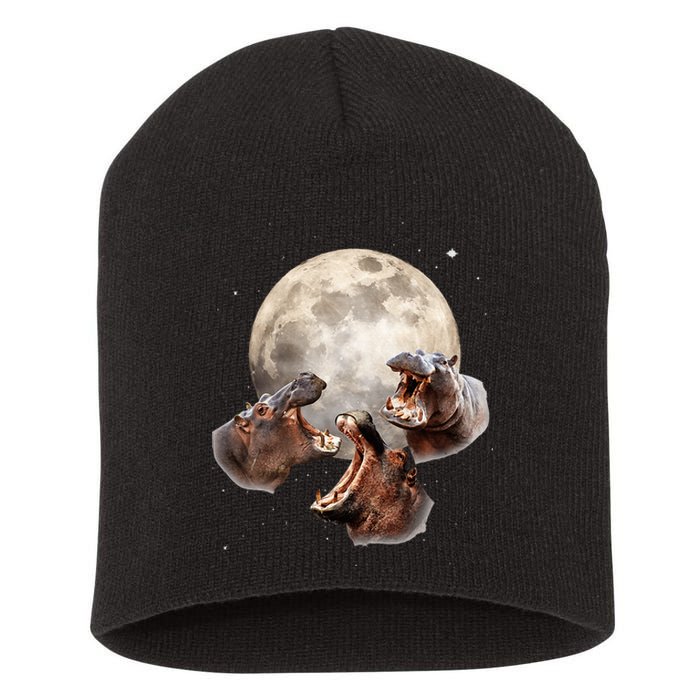 Three Hippo Howling At Moon Funny Hippo Lovers Costume Short Acrylic Beanie