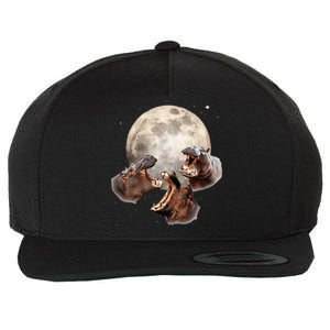 Three Hippo Howling At Moon Funny Hippo Lovers Costume Wool Snapback Cap