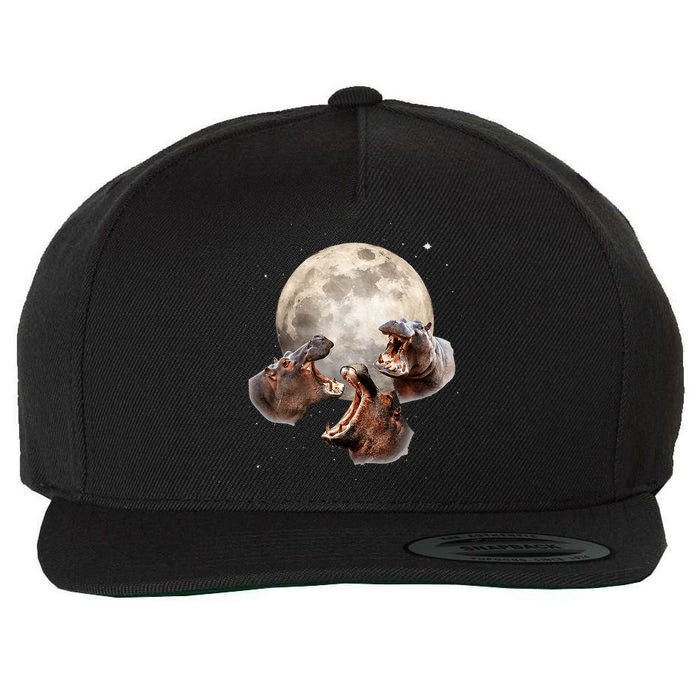 Three Hippo Howling At Moon Funny Hippo Lovers Costume Wool Snapback Cap