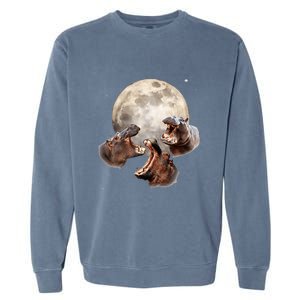 Three Hippo Howling At Moon Funny Hippo Lovers Costume Garment-Dyed Sweatshirt