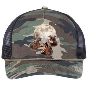 Three Hippo Howling At Moon Funny Hippo Lovers Costume Retro Rope Trucker Hat Cap