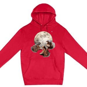 Three Hippo Howling At Moon Funny Hippo Lovers Costume Premium Pullover Hoodie