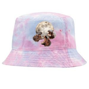 Three Hippo Howling At Moon Funny Hippo Lovers Costume Tie-Dyed Bucket Hat