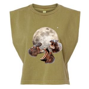 Three Hippo Howling At Moon Funny Hippo Lovers Costume Garment-Dyed Women's Muscle Tee