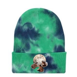 Three Hippo Howling At Moon Funny Hippo Lovers Costume Tie Dye 12in Knit Beanie