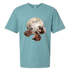 Three Hippo Howling At Moon Funny Hippo Lovers Costume Sueded Cloud Jersey T-Shirt