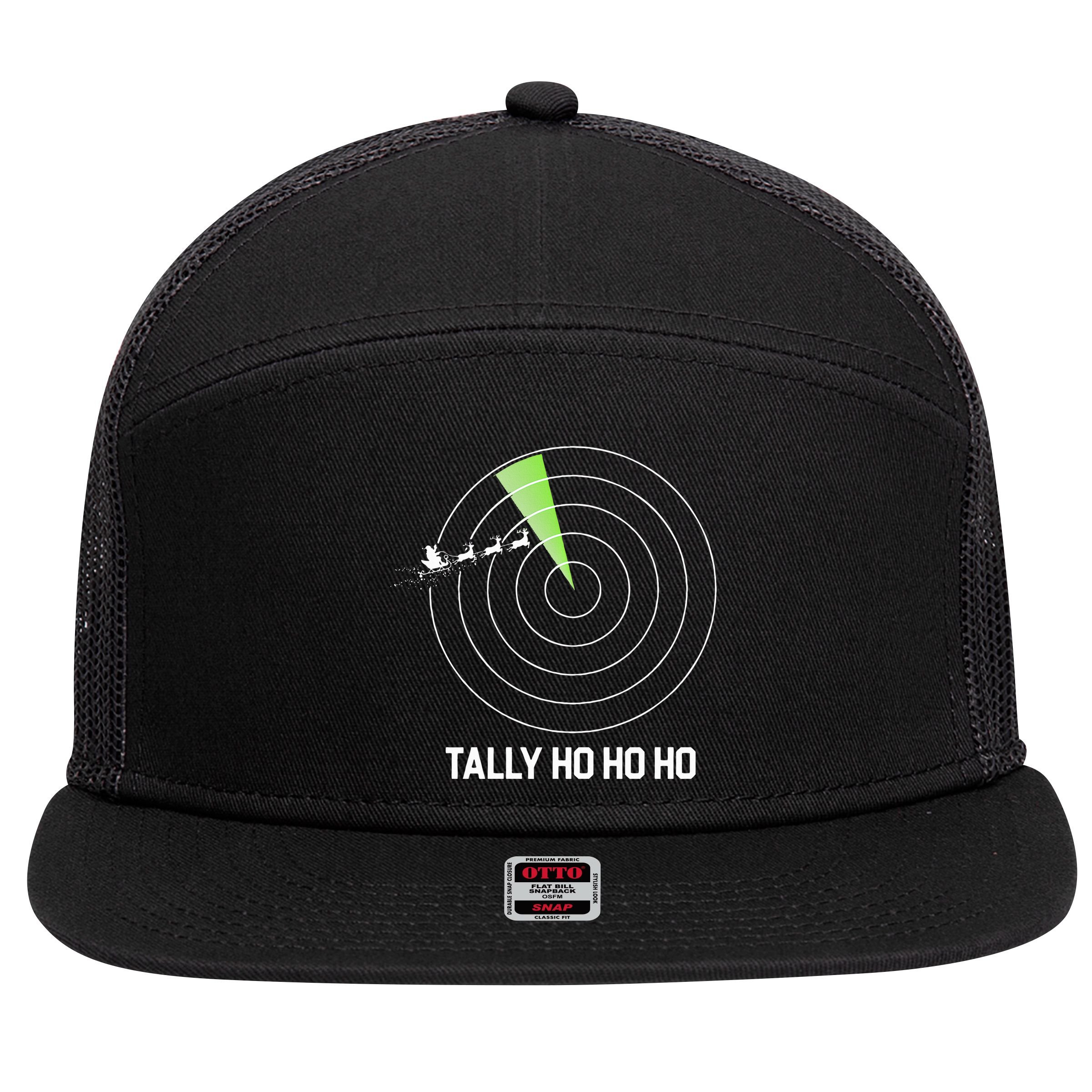 Tally Ho Ho Ho Air Traffic Controller Pilot Christmas 7 Panel Mesh Trucker Snapback Hat