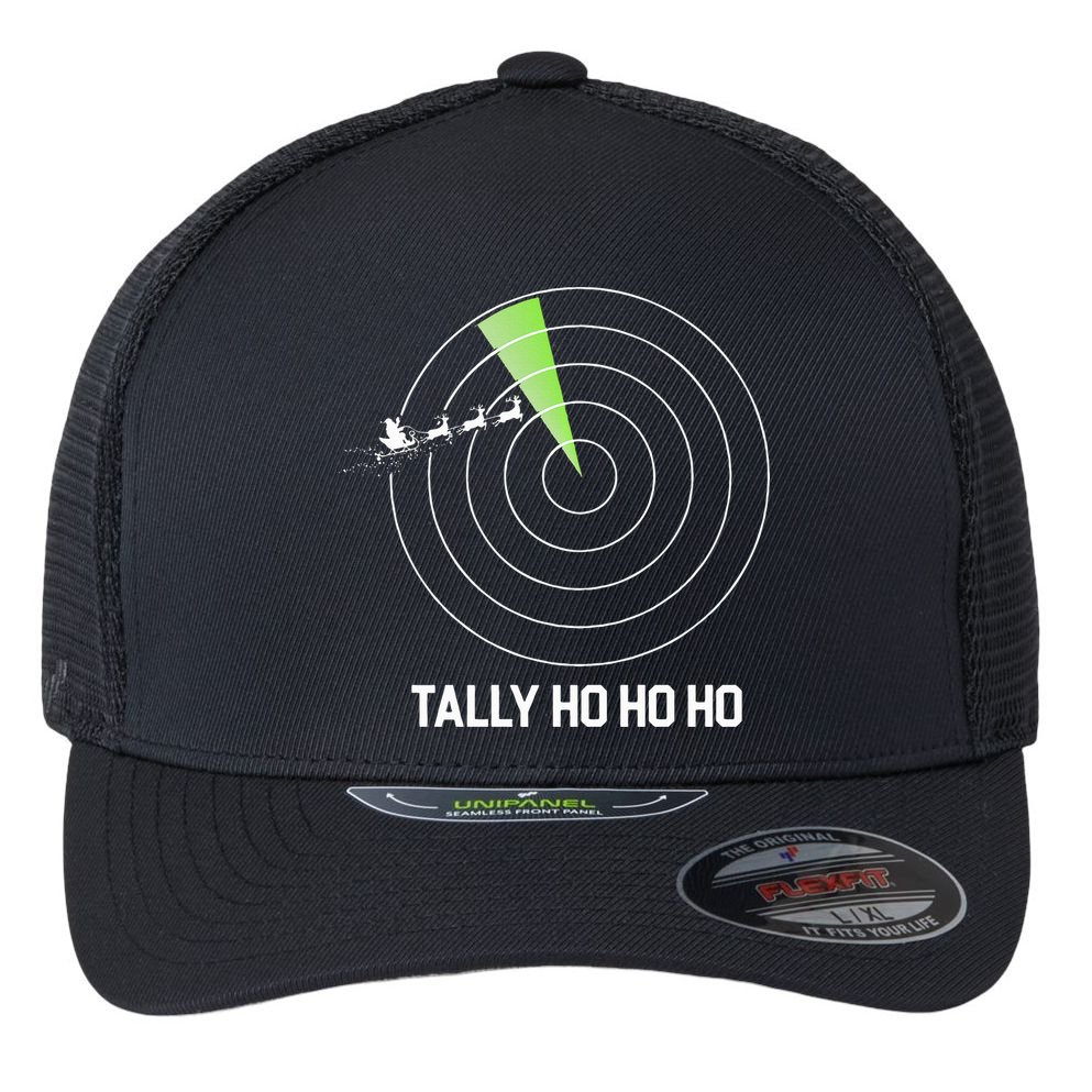 Tally Ho Ho Ho Air Traffic Controller Pilot Christmas Flexfit Unipanel Trucker Cap