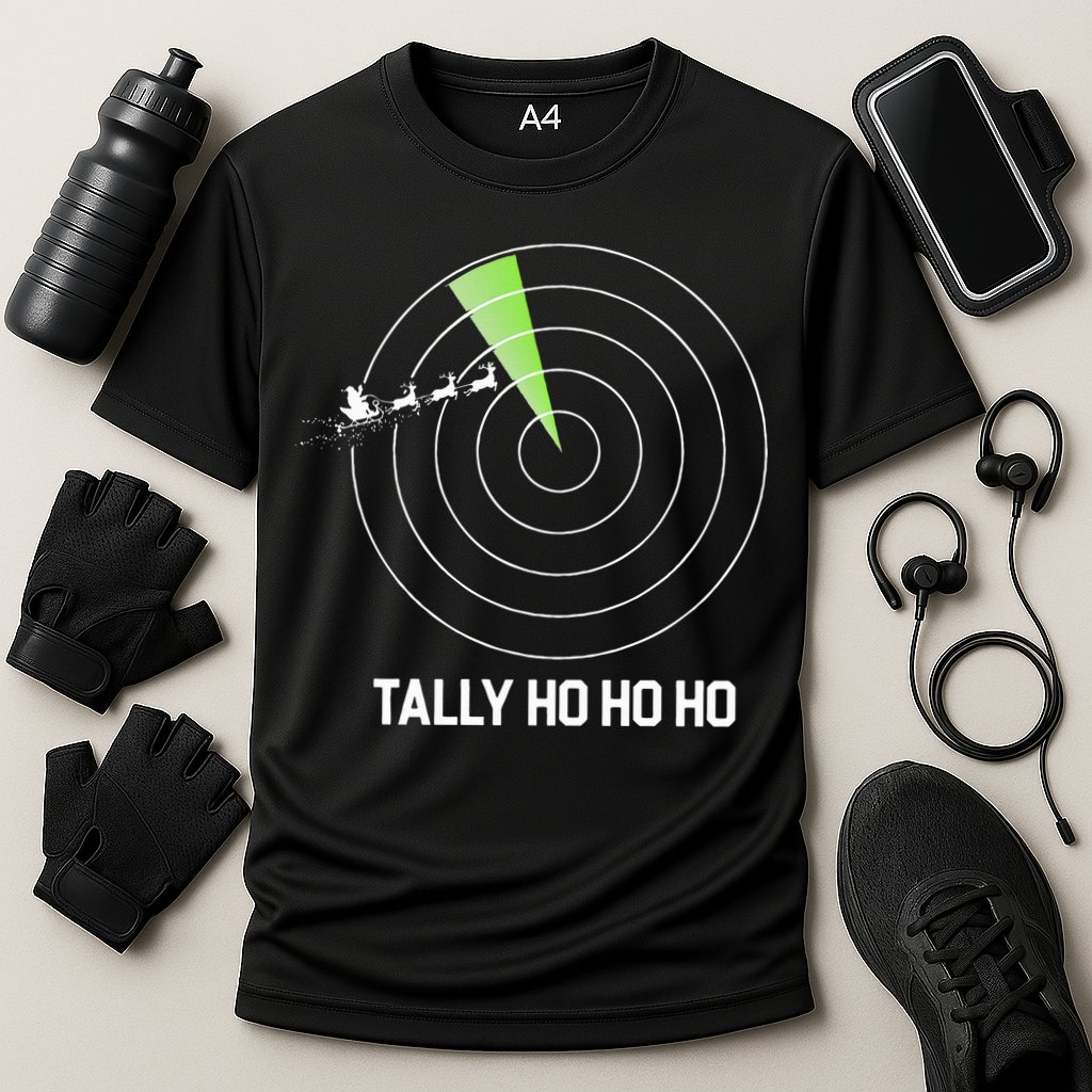Tally Ho Ho Ho Air Traffic Controller Pilot Christmas Cooling Performance Crew T-Shirt