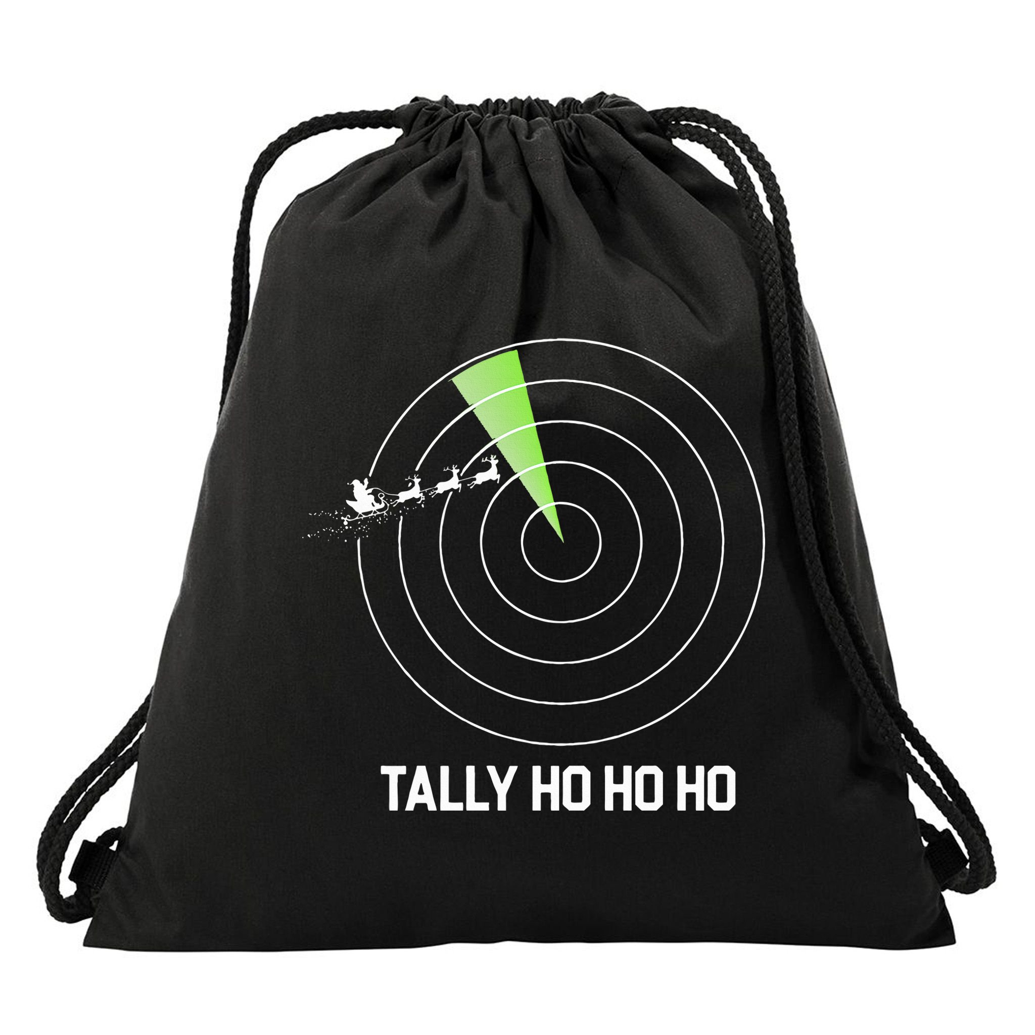 Tally Ho Ho Ho Air Traffic Controller Pilot Christmas Drawstring Bag