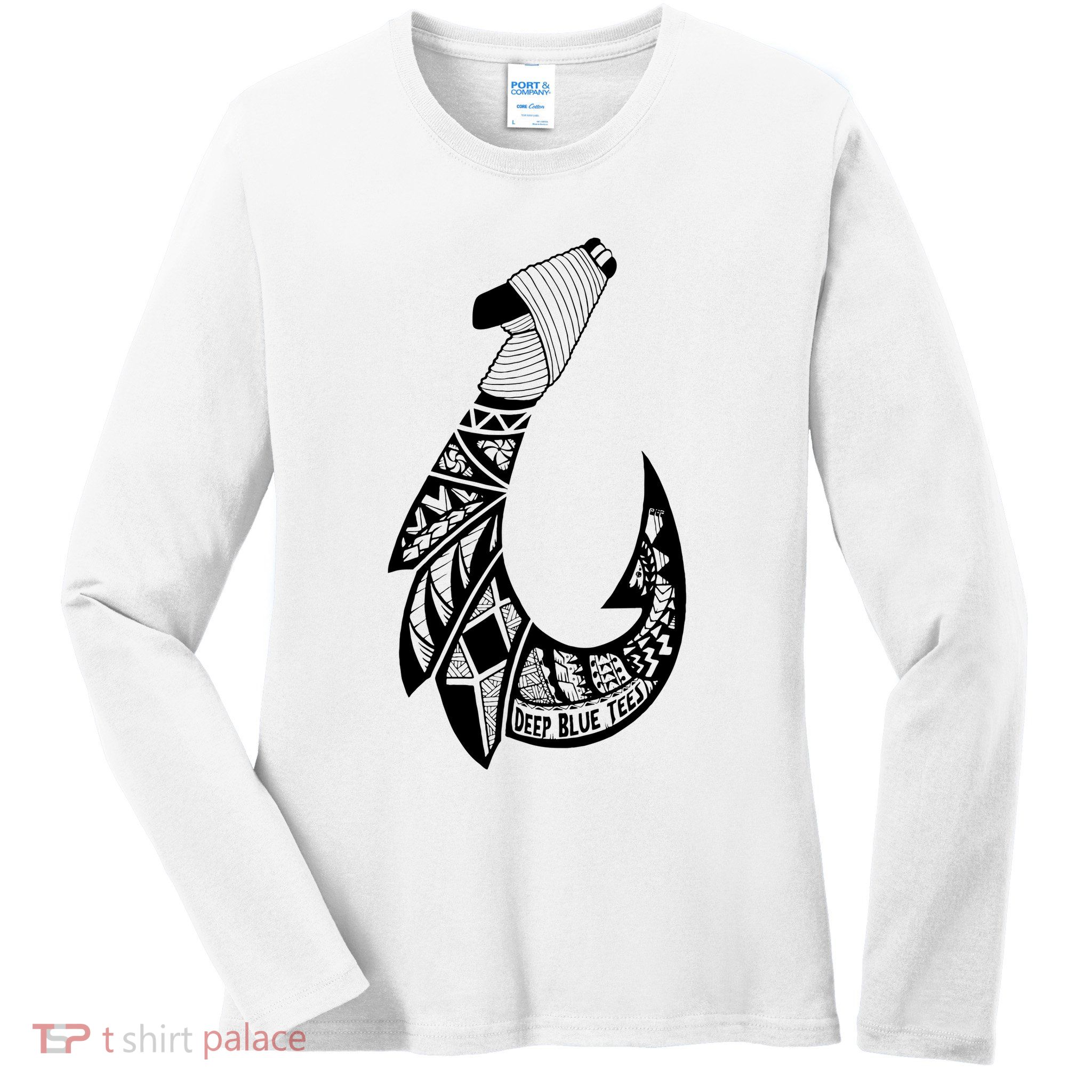 Tribal Hawaiian Hook Fishing Ladies Long Sleeve Shirt