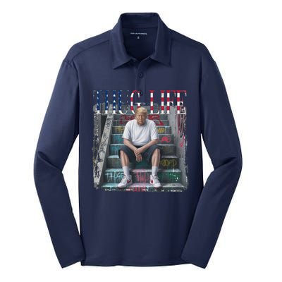 Trump Hip Hop Thug Life America Flag Vote Felon Conviction Silk Touch Performance Long Sleeve Polo