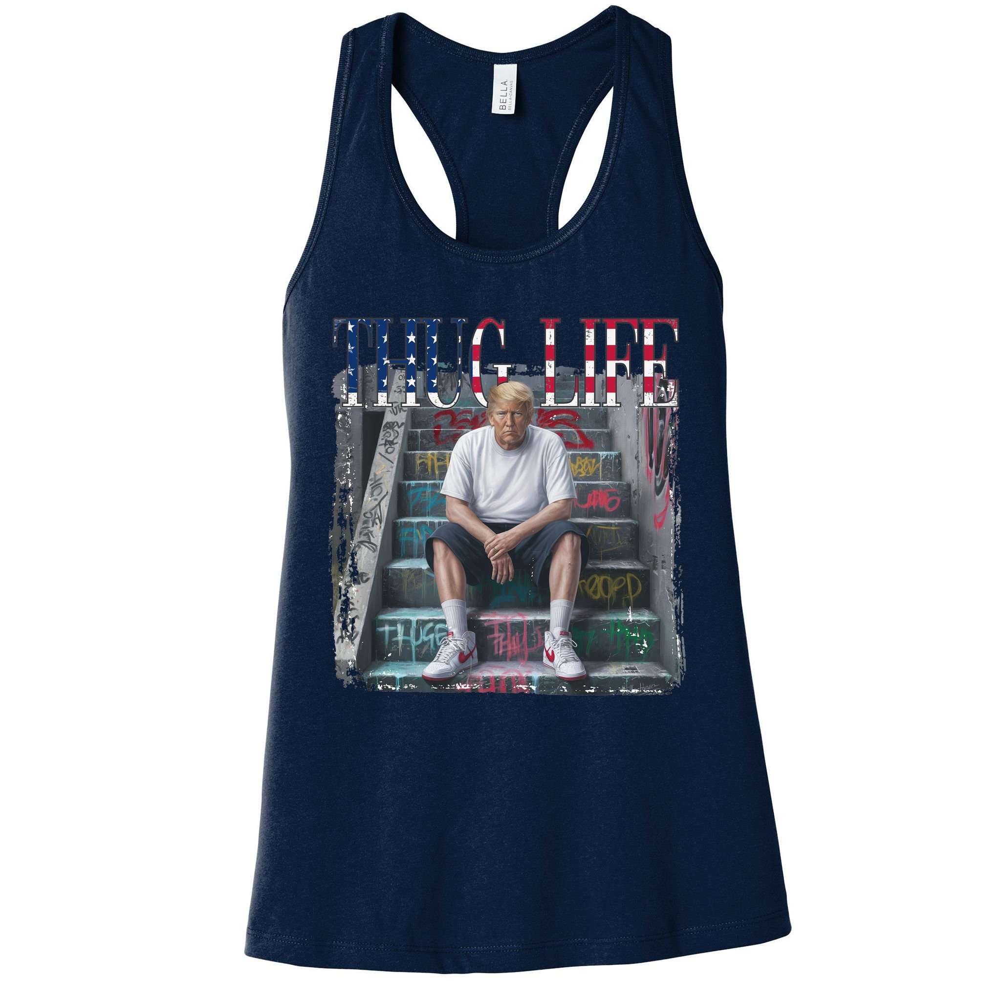 Trump Hip Hop Thug Life America Flag Vote Felon Conviction Womens Tank Top